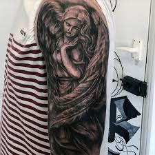 31 angel forearm tattoo name designs ideas tattoos men place this black or grey guardian angel tattoo on their upper or forearm for those who are devout christians st see more ideas about. Top 73 Angel Tattoo Ideas 2021 Inspiration Guide