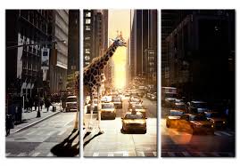 Canvas Painting Giraffe In The Big City
