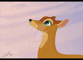 83720 - safe, artist:dbarts95, mena (bambi), deer, mammal, feral, bambi  (film), disney, 2d, brown body, brown fur, bust, deviantart watermark, doe,  eyelashes, female, fur, letterboxing, obtrusive watermark, outdoors, side  view, signature, solo,