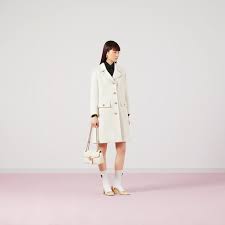 Double G Embroidery Wool Coat In Off