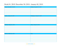 Weekly Calendar 2019 Word Excel Pdf