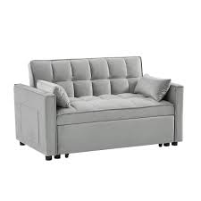 Grey Twin Size Velvet Futon Sofa Bed