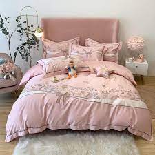 pink bedding set star embroidery duvet