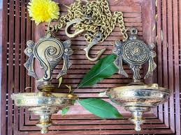 Brass Perumal Sangu Chakra Hanging Lamp