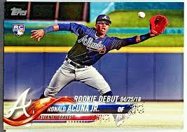 One of the top mlb talents, ronald acuña jr. Roy Ronald Acuna Jr Rookie Debut 2018 Topps Update Us252 Braves Rc Cardboardandcoins Com