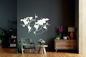 Metal Wall Decor World Map Compass