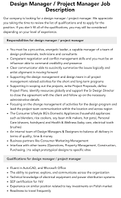 design manager project manager job