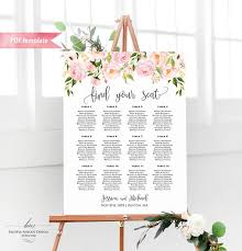 Printable Blush Pink Floral Seating Chart Board Wedding