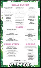 saltbox tavern table menu in
