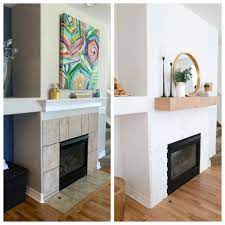 white brick fireplace makeover before