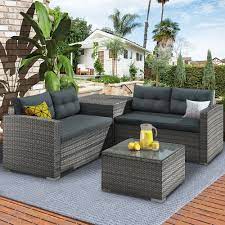 rattan patio sofa set 4 pieces outdoor