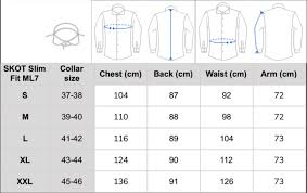 shirt size chart from skot fashion