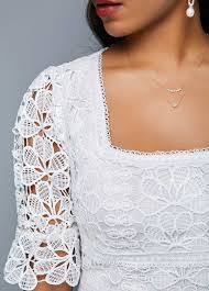 Short Sleeve Square Collar White Lace Dress Rotita Com