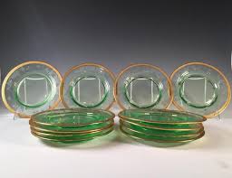 Engraved Green Glass Salad Plates