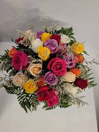 multi colored 24 roses bouquet in
