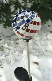 Solar Usa Flag Glass Ball Garden Stake