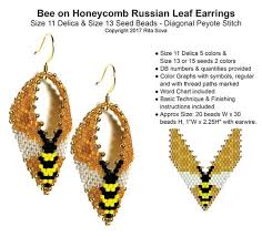 Bee On Honeycomb Russian Leaf Earrings Pdf Download Beading Pattern Tutorial Free Wedding Lace Russian Leaf Earrings Pattern Included