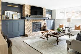 brick fireplace with blue built