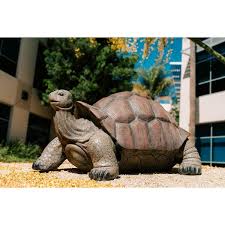 Xbrand 28 In L Brown And Black Concrete Mgo Walking Tortoise Statue Indoor Or Outdoor Decor Natural Design Sculpture