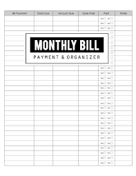 Monthly Bill Payment Organizer Money Debt Tracker Simple