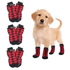 4pcs anti slip dog socks with traction
