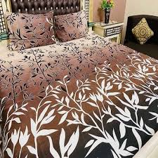 Brown Black White Leaf Printed Bedding