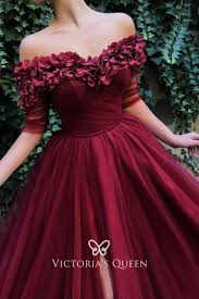 Rose Petals Off The Shoulder Sangria Tulle Formal Dress