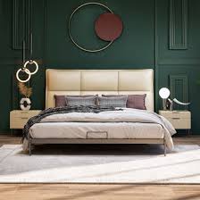 genuine leather cover wood bed frame