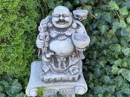 Happy Buddha Statue With Cement Bowl