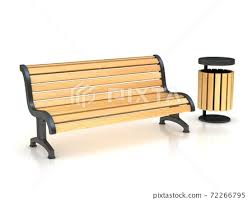 Park Bench And Trash Can Stock