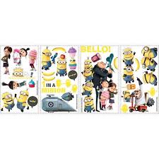 Roommates Minions Despicable Me 2 L And Stick Wall Decals Rmk2080scs Yellow Blue