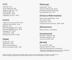 hair salon makeup services menu salon