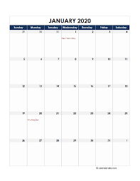 2020 excel monthly calendar template