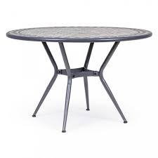 garden table in steel and decorated ceramic
