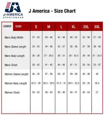 Size Chart J America Clothing Free Shipping On All