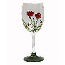handpainted wine glass large poppy