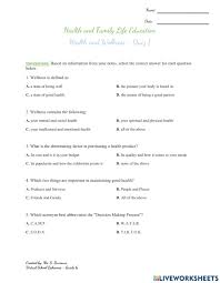 health and wellness quiz worksheet