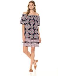 Maggy London Womens Printed Off The Dress With Novelty Detail Navy Pink 10