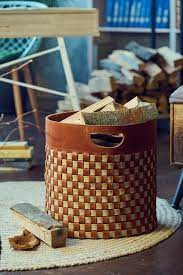 Woven Leather Basket For Firewood