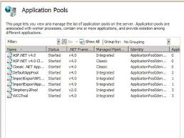 simphony iis application pool settings