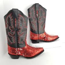 El Presidente Cowboy Boots Size 7 5 Sequins Red