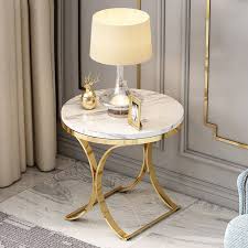 round white faux marble side table