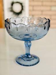Vintage Light Blue Glass Pedestal Bowl