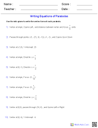 algebra 2 worksheets conic sections