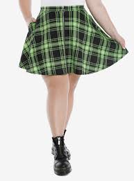 Free shipping on orders over $25 shipped by amazon. Black Neon Green Plaid O Ring Skater Skirt Plus Size Hot Topic