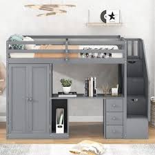 twin size loft bed frame with wardrobe
