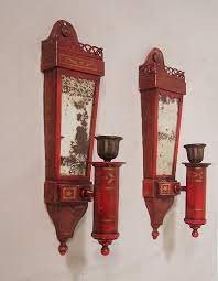 7871 Pair Red Tin Candle Wall Sconces