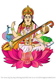 Learn How To Draw Saraswati Hinduism Step By Step
