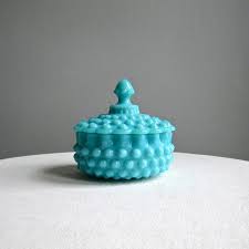 Turquoise Blue Hobnail Milk Glass Candy