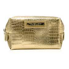 cosmetic bag crocodile leather pattern gold